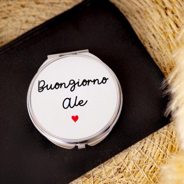 Specchietto rotondo "Buongiorno" personalizzabile