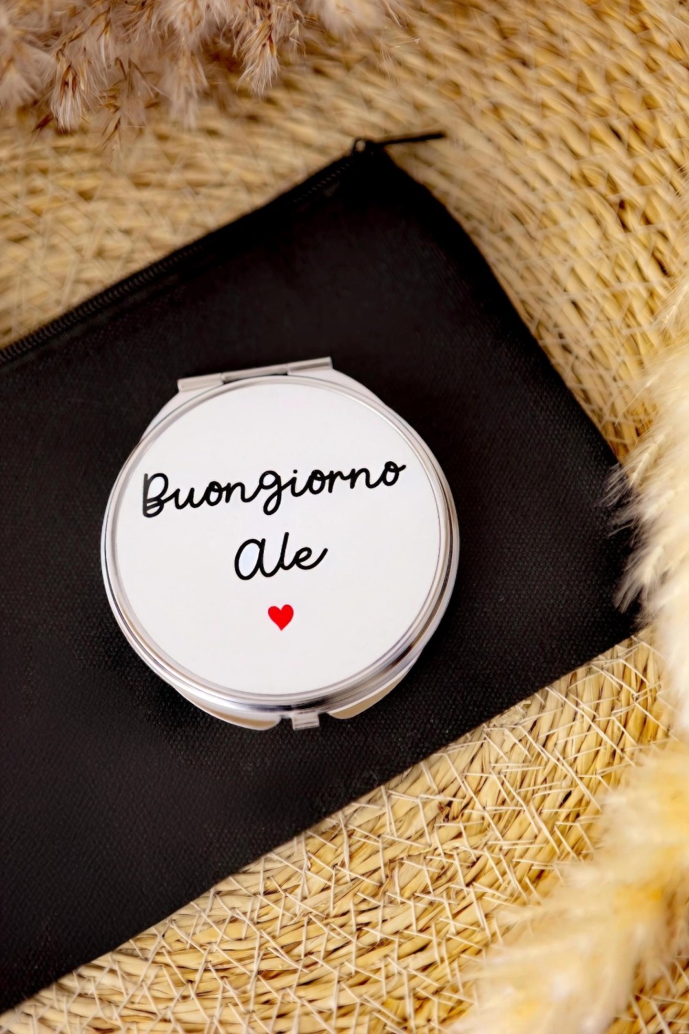 Specchietto rotondo "Buongiorno" personalizzabile